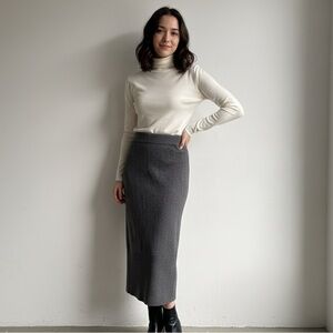 Massimo Dutti Sz S Grey Wool Blend Knit Pencil Midi Skirt